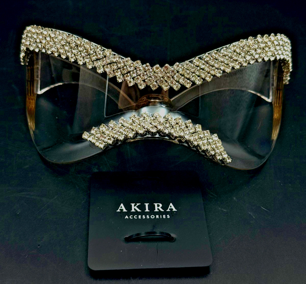 Akira Accessories Faux Diamond Rhinestone Visor Sunglasses Bold Glitzy Glam Luxe